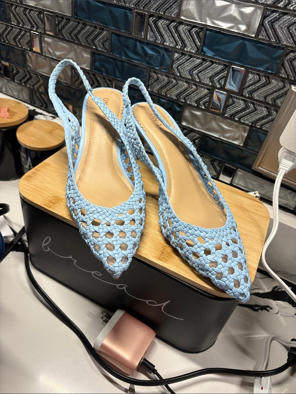 Braided Light Blue Slingback Pointed-Toe Heels